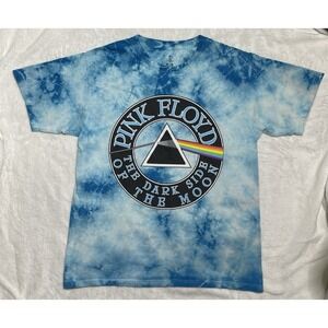 Pink Floyd Logo Dark Side Of The Moon Blue White Tie-Dye Men's T-Shirt Sz Medium